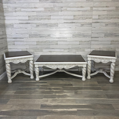 3pc White Coffee & End Table Set
