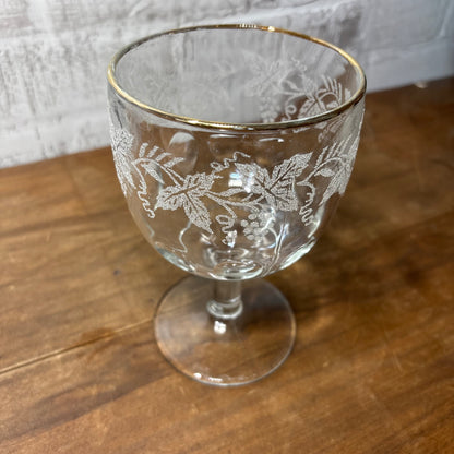 Vintage Bartlett Collins Etched Grapes Thumbprint Goblet Wine Glass