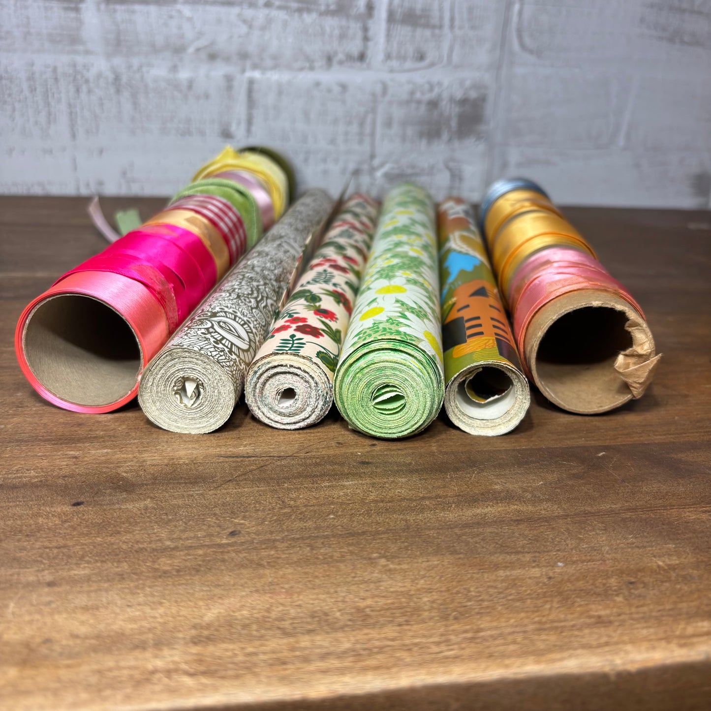 Vintage Wrapping Paper & Ribbon Bundle