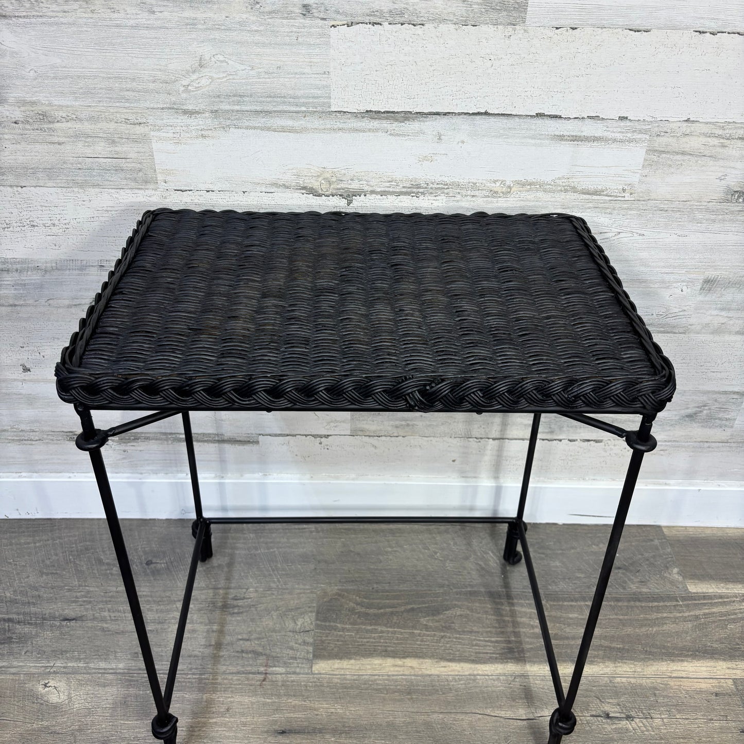 Small Black Wicker End Table