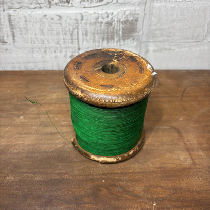 Vintage Wooden Spool Green Thread