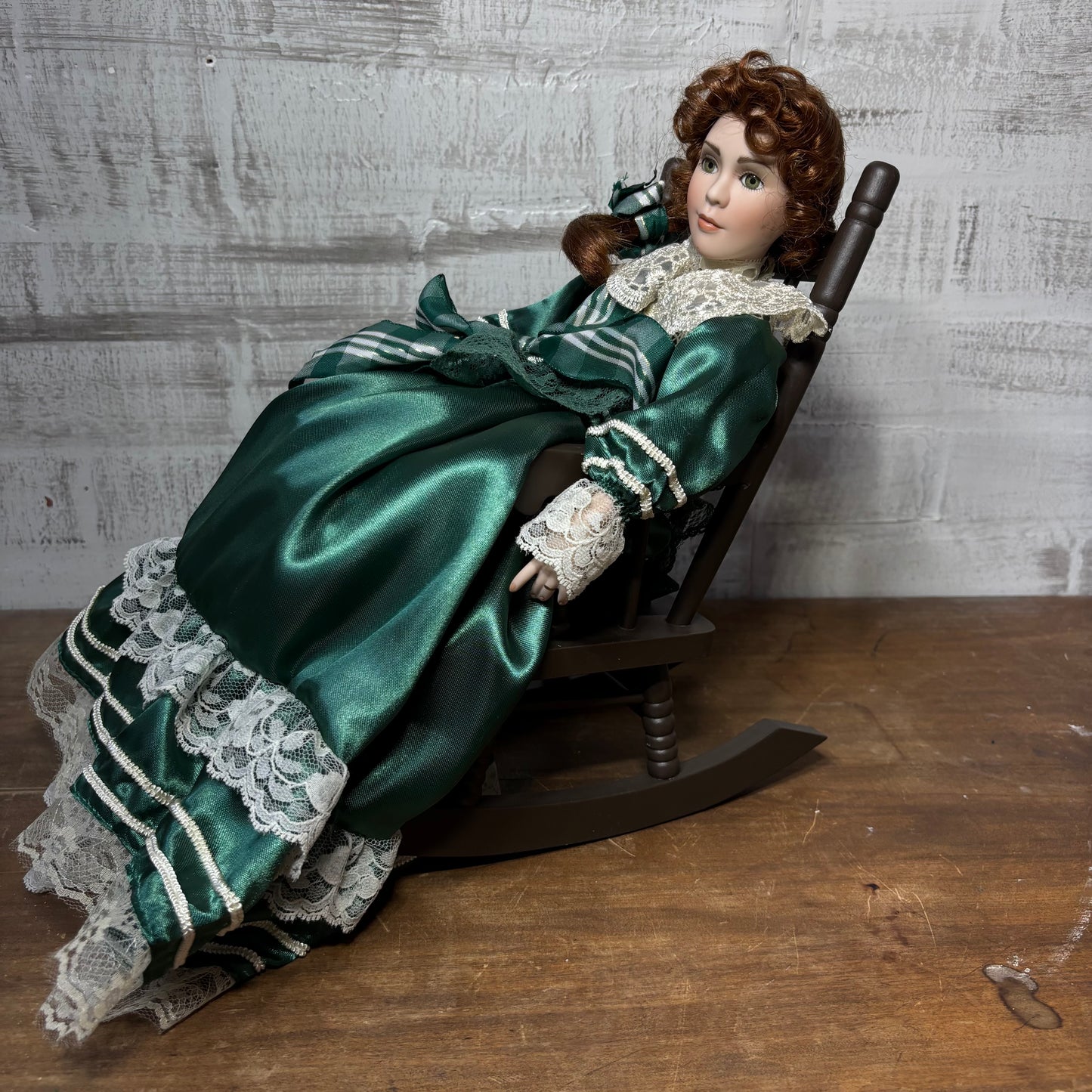 Vintage Paradise Galleries Victorian Porcelain Musical Doll On Rocking Chair