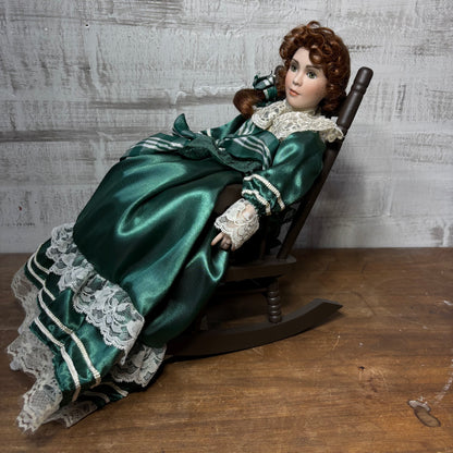 Vintage Paradise Galleries Victorian Porcelain Musical Doll On Rocking Chair
