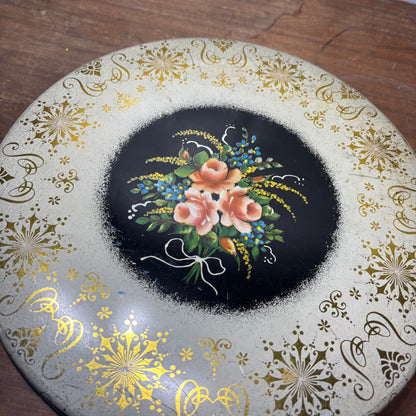 Antique Floral Round Tin/ Candy Dish