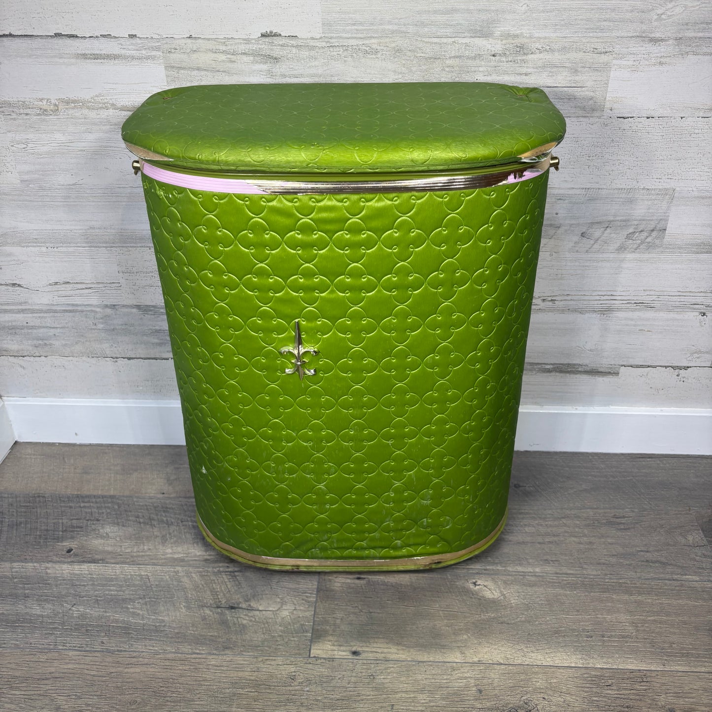 Vintage Green Vinyl Quilted Hamper