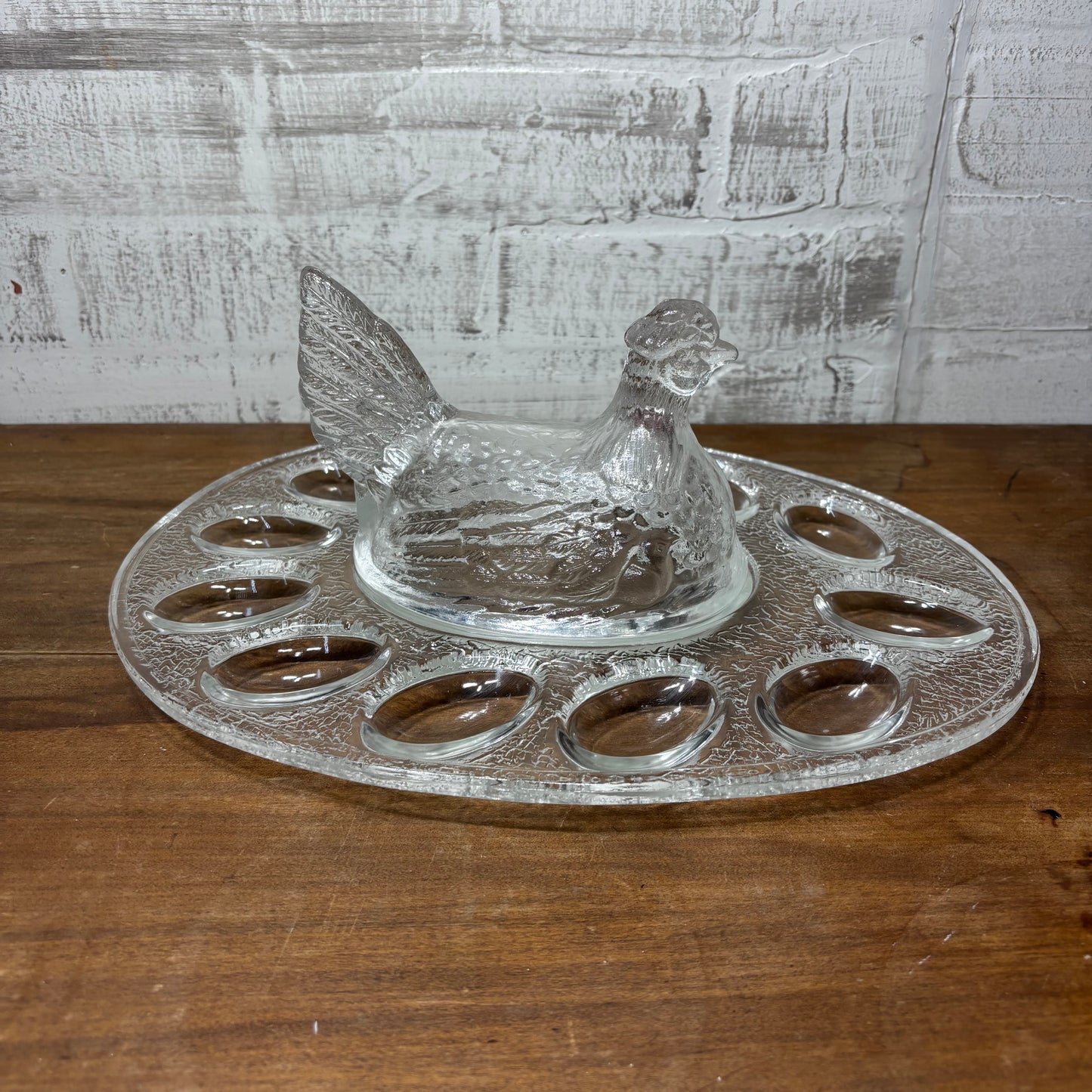 Vintage LE Smith Glass Hen On Nest Deviled Egg Plate
