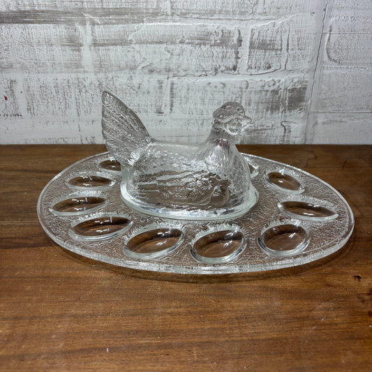 Vintage LE Smith Glass Hen On Nest Deviled Egg Plate