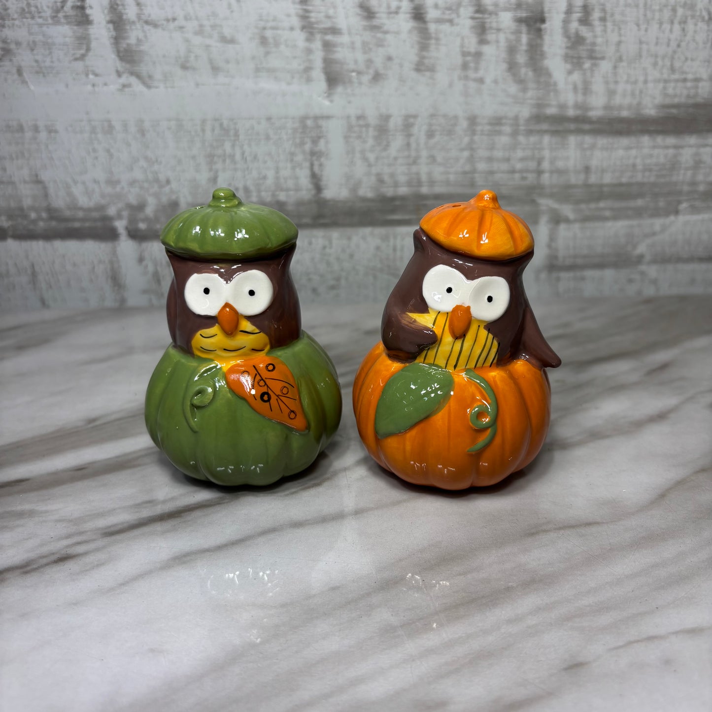 Owl In Pumpkin Salt & Pepper Shaker Set