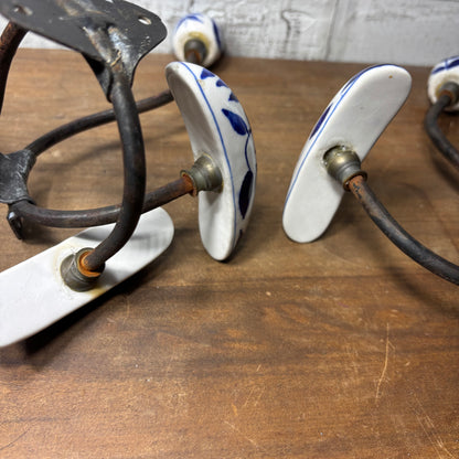 Antique Porcelain Blue And White Hooks Set Of 3