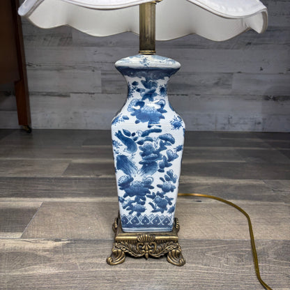 White And Blue Floral Porcelain Square Bottom Table Lamp