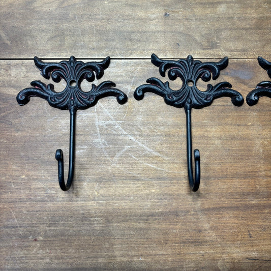 Vintage Victorian Style Cast Iron Wall Hooks Set Of 3