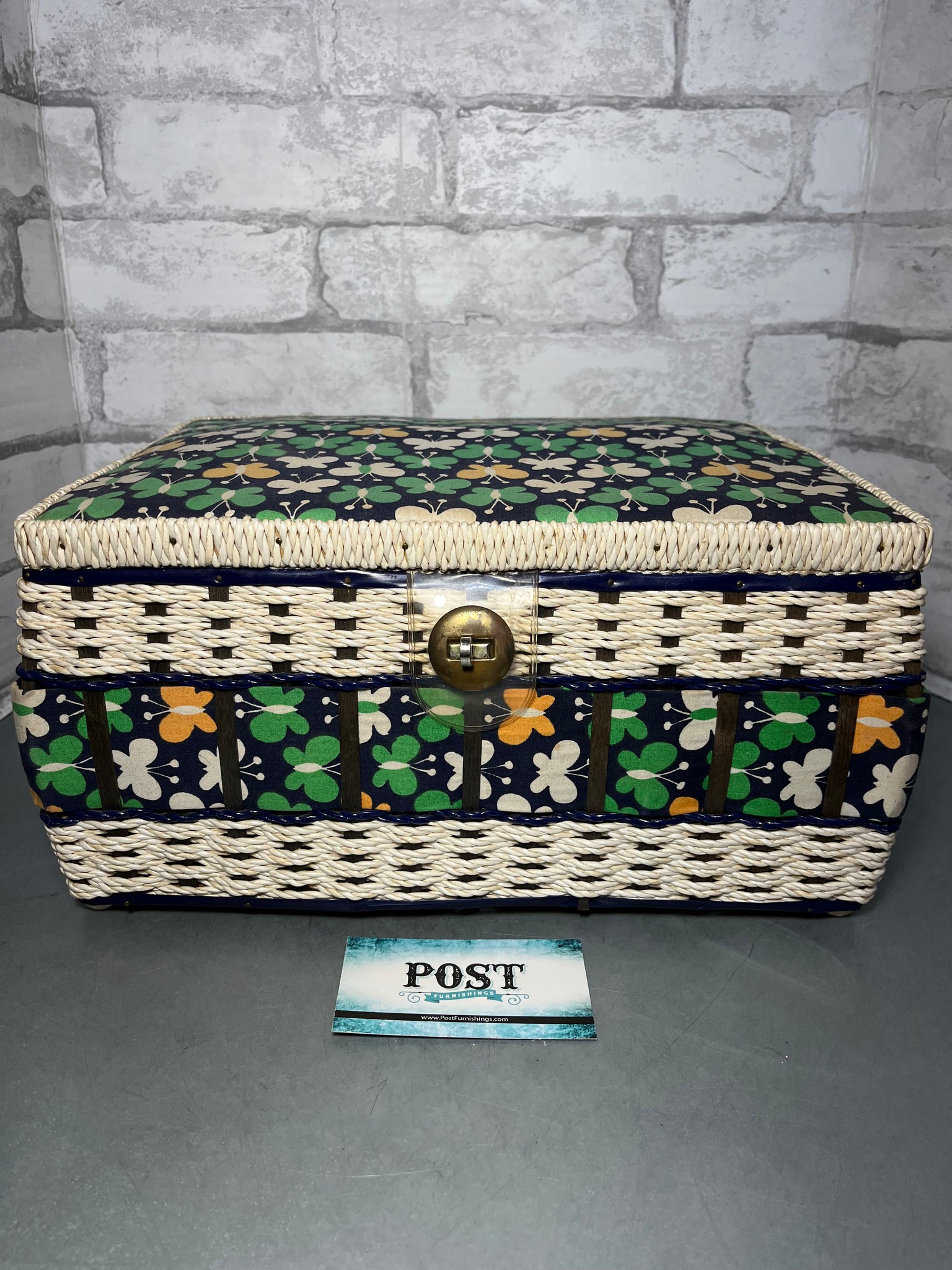 Vintage Butterfly Wicker Woven Sewing Basket