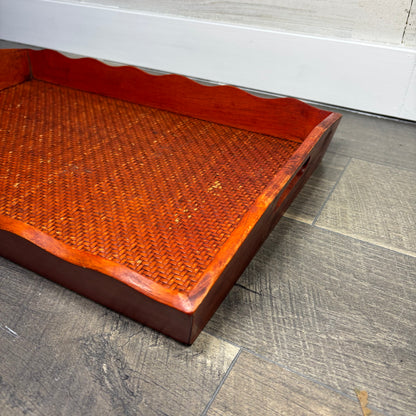Vintage Rattan Orange/ Red Tray