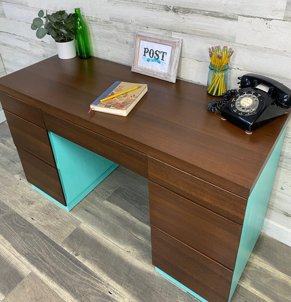 Modern Desk W/ Peekaboo Teal