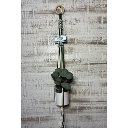 Green And White Macrame Plant Holder