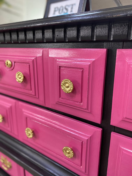 Hot Pink & Black Dresser W/ Mirror