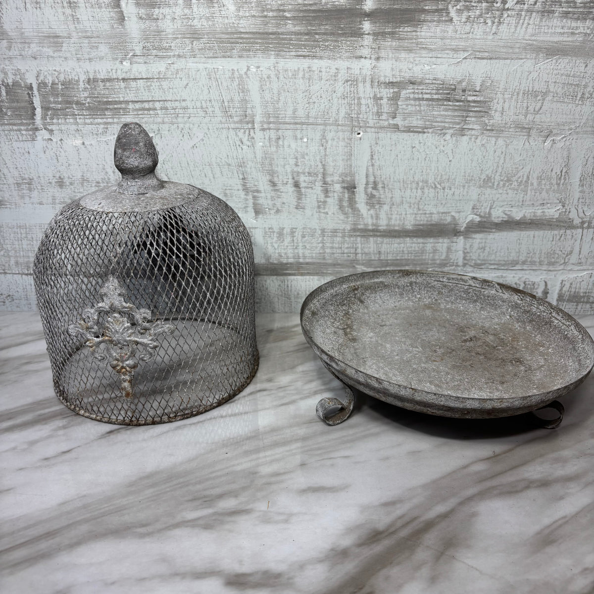 Large Fleur de Lis Metal Wire Cloche with Removable Top