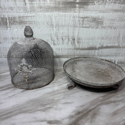 Large Fleur de Lis Metal Wire Cloche with Removable Top