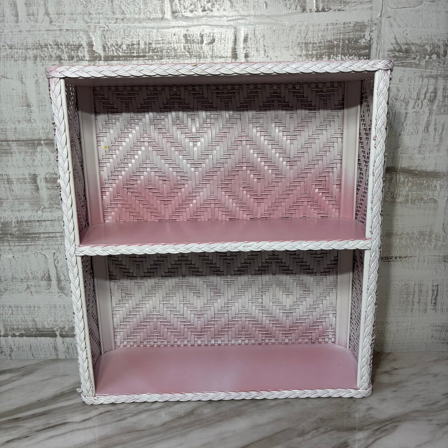 White And Pink Ombre Mid Century Wicker Shelf