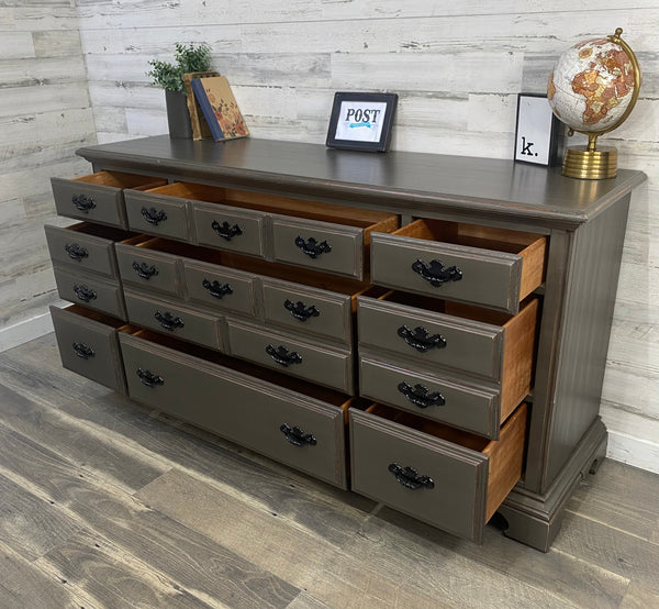 Gray/ Brown 9 Drawer Dresser