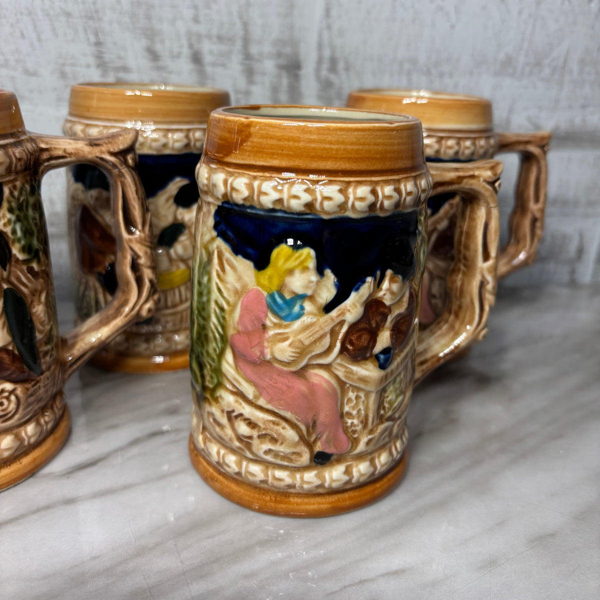 Vintage German-Style Ceramic Beer Steins-Japan