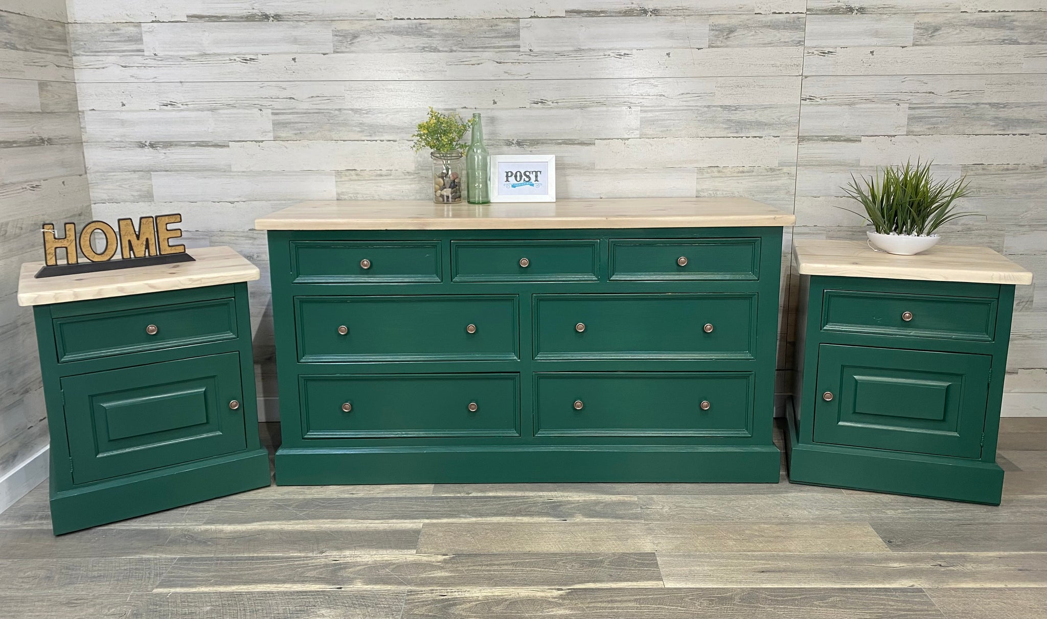 Dark Green Dresser & Nightstand Set