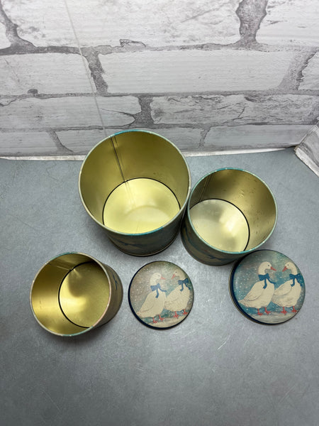 Vintage Nesting Winter Goose Tin Canister Set