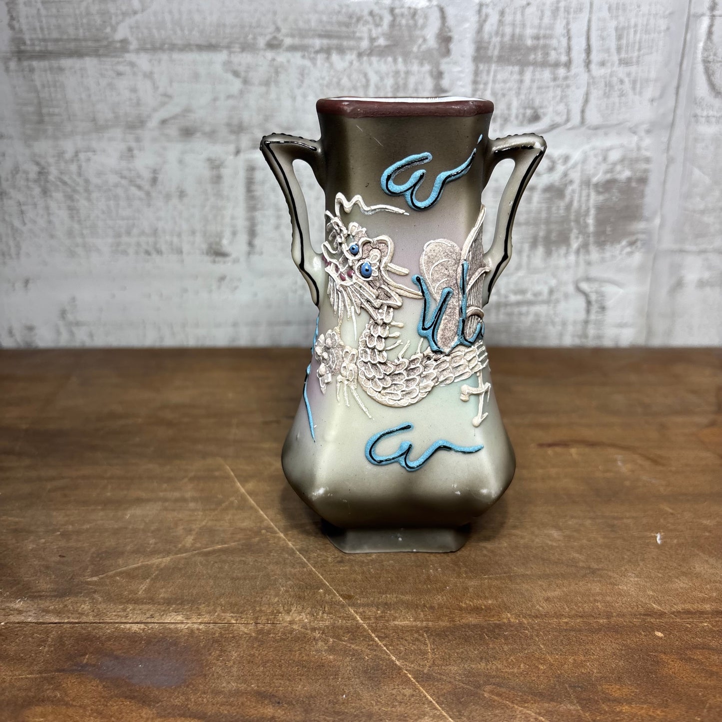 Vintage Nippon Moriage Dragon Vase with Bead Eyes