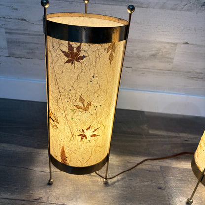 Mid Century Leaf Butterfly Deadstock Cylinder Lamp Set Of Two