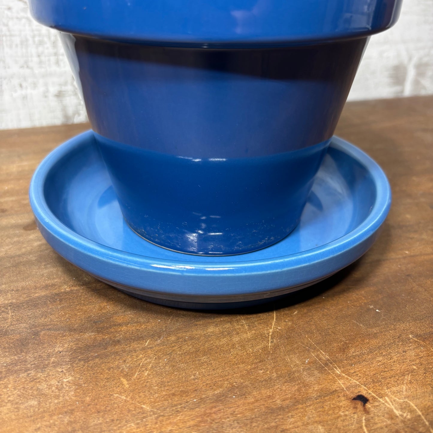 Blue Ceramic Planter Pot W/ Saucer