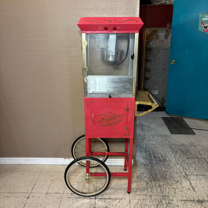 Old Fashioned Movie Time Popcorn Cart and Machine