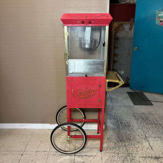 Old Fashioned Movie Time Popcorn Cart and Machine