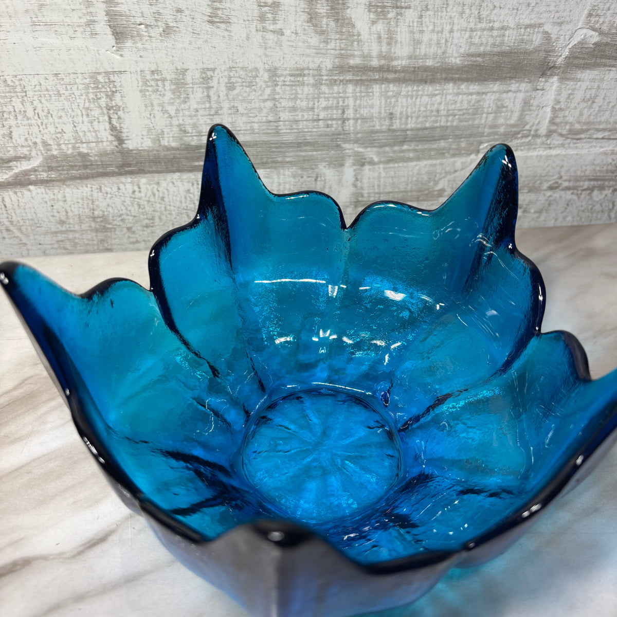 Vintage Viking Glass Textured Lotus Flower Bowl With Five Points