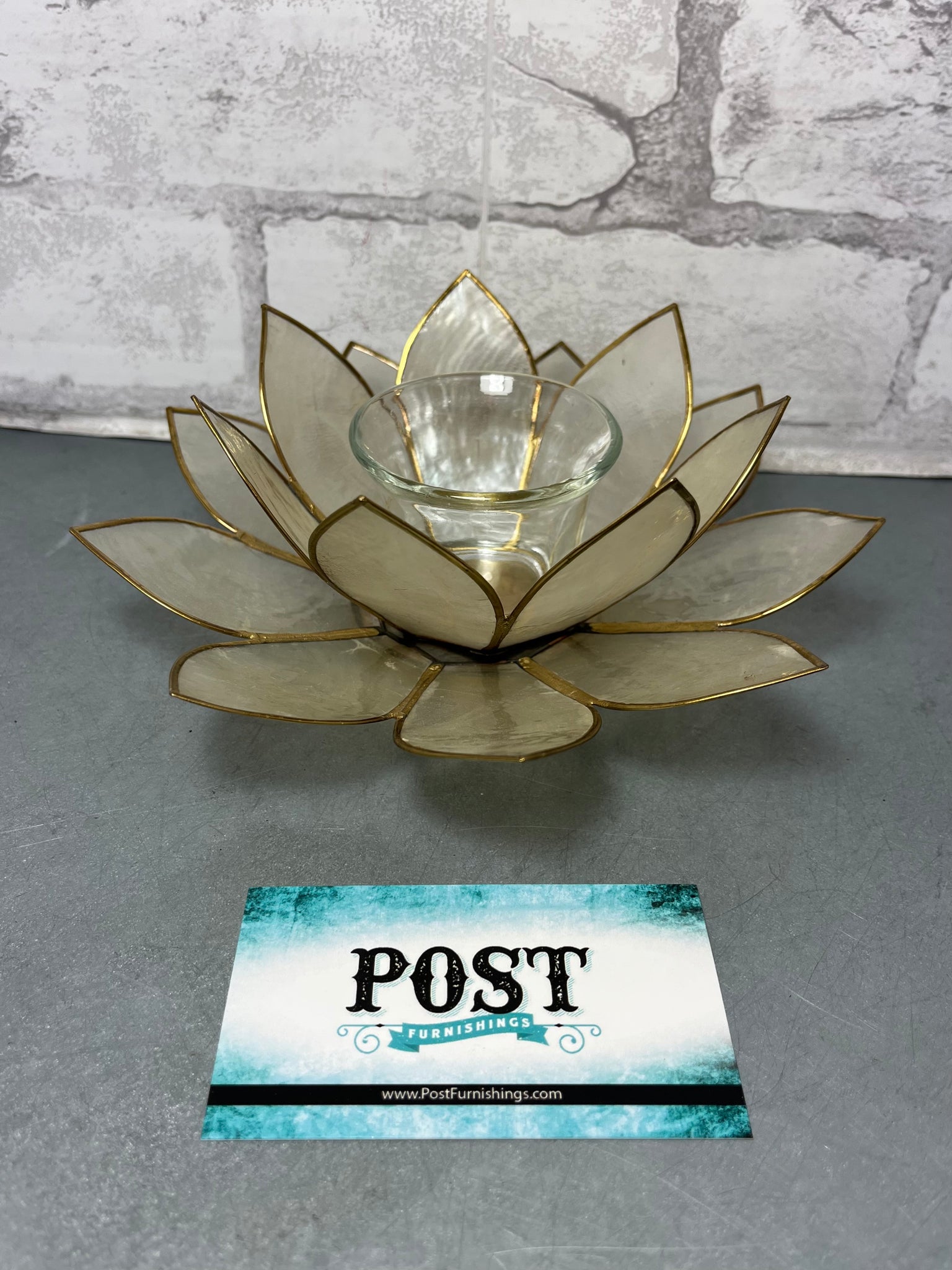 White Lotus Flower Candle Holder In Capiz Shell