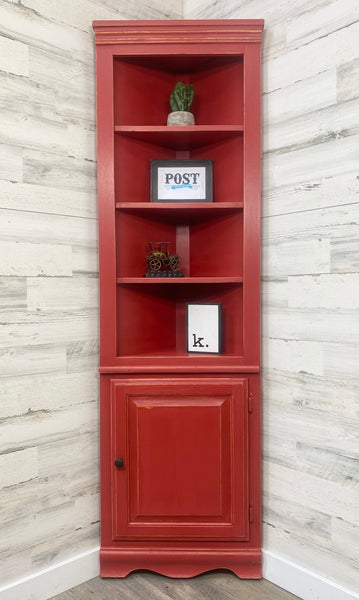 Farmhouse Red Corner Hutch Cabinet Shelf