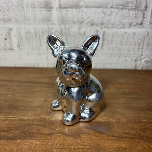 Silver French Bulldog Ceramic Sculpture
