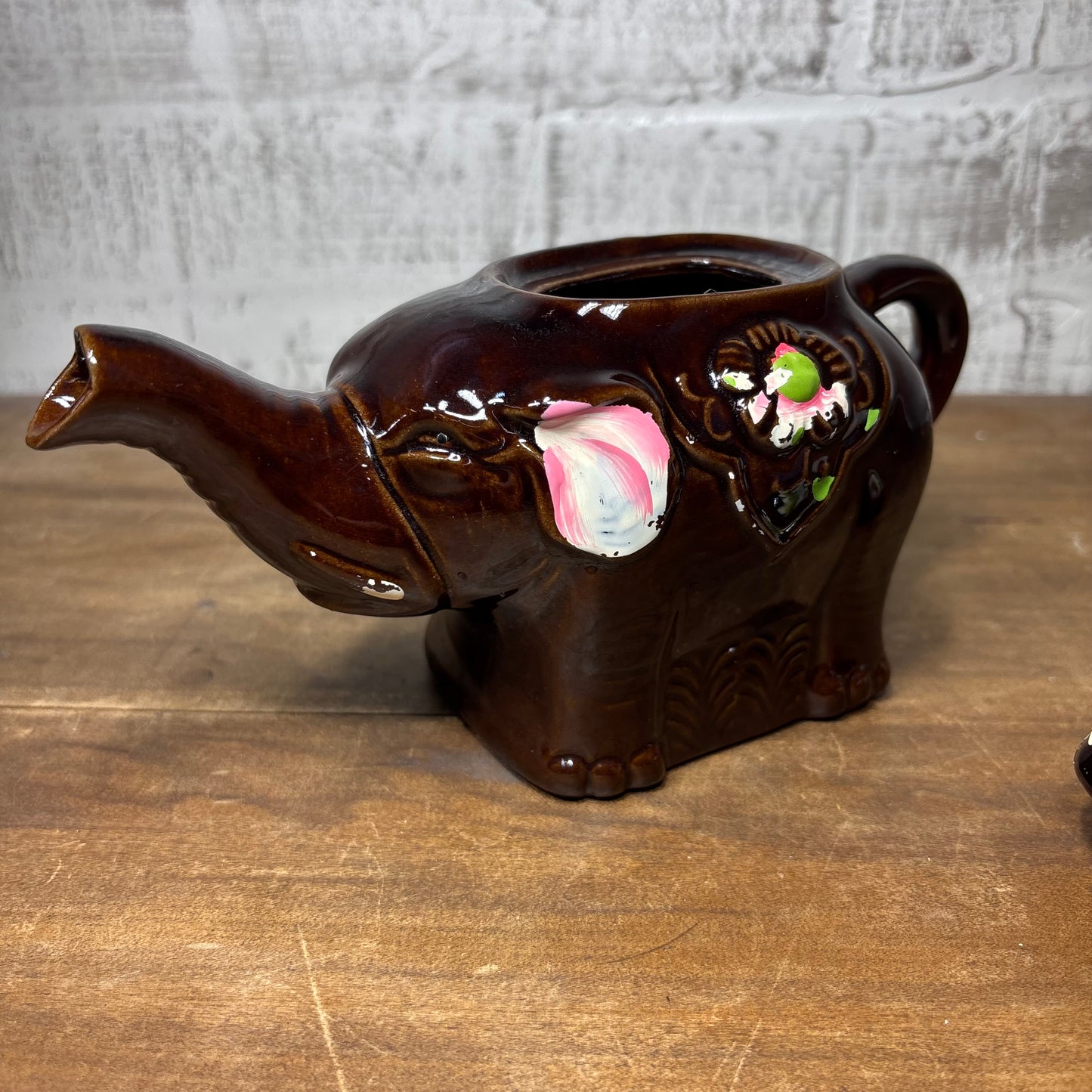 Vintage Japanese Brown W/Flowers Elephant Teapot