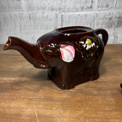 Vintage Japanese Brown W/Flowers Elephant Teapot