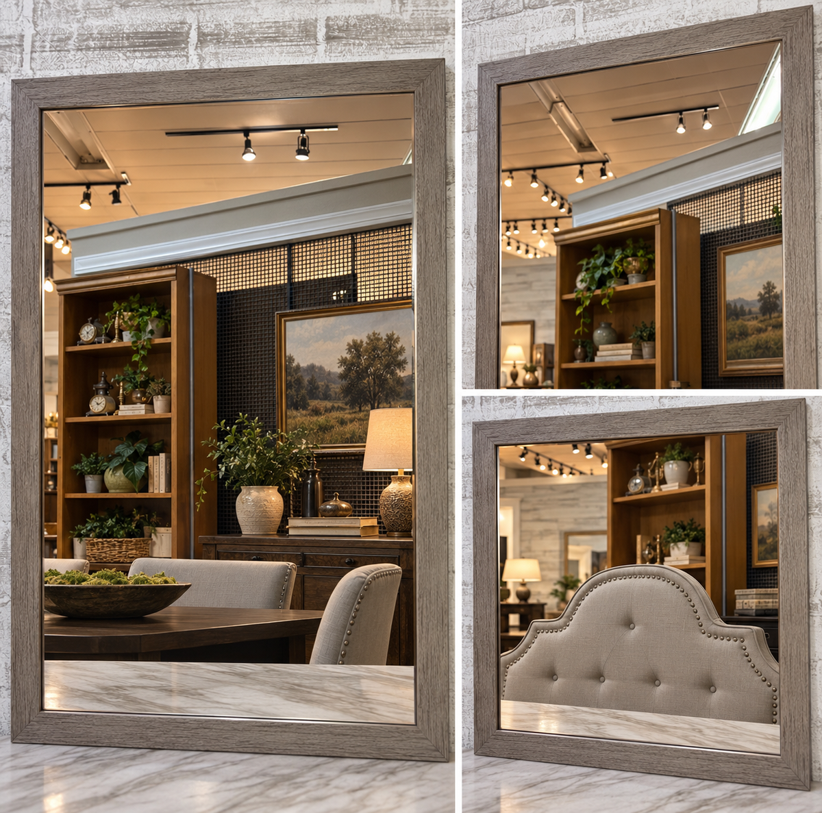 Gray Brown Weathered Faux Wood Framed Wall Mirror