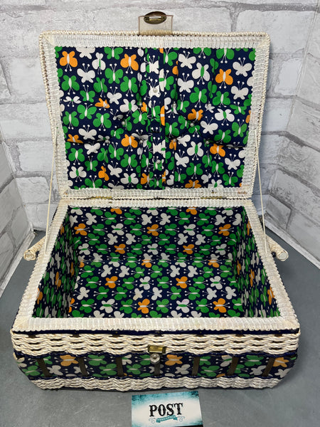 Vintage Butterfly Wicker Woven Sewing Basket