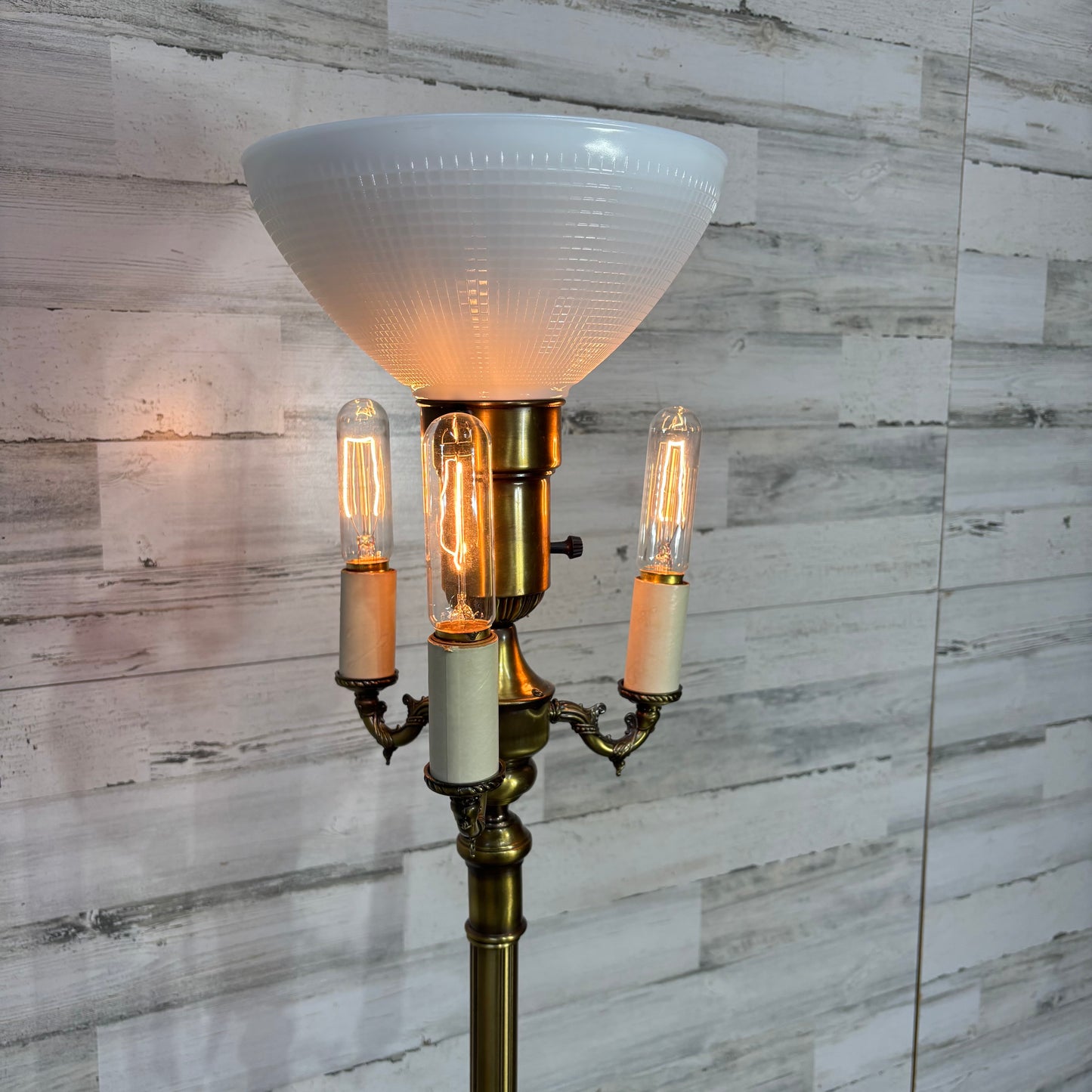 Vintage Four Light Torchiere Milk Glass Floor Lamp