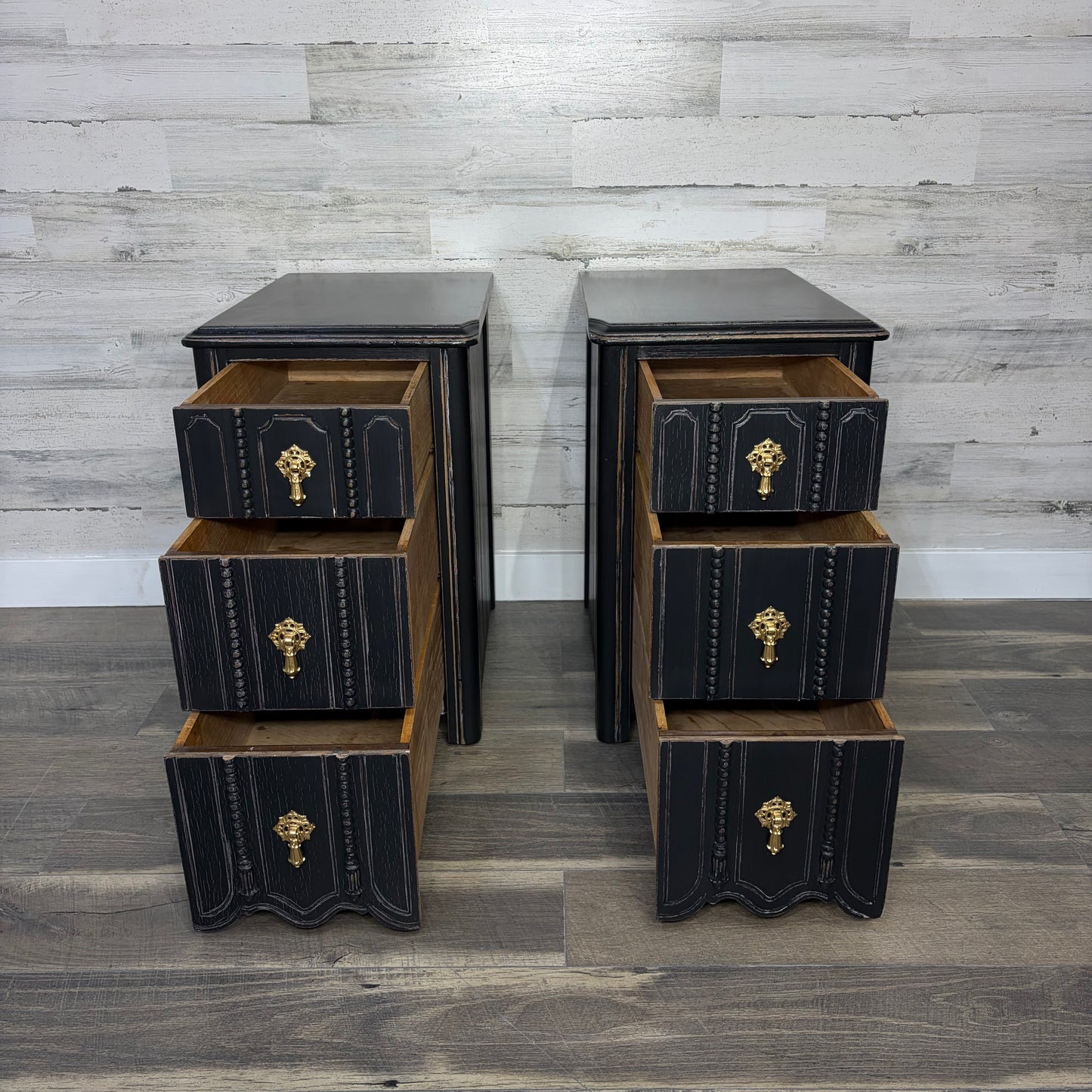 Set Of 2 Antique Black Nightstands