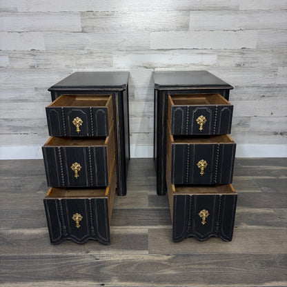 Set Of 2 Antique Black Nightstands
