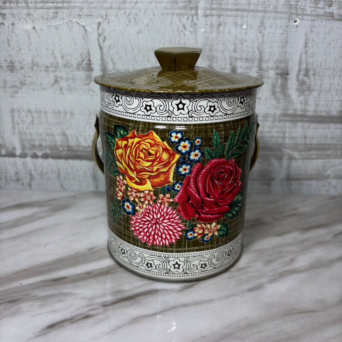 Vintage Murray Allen Canvas Rose Floral Tin Made in England