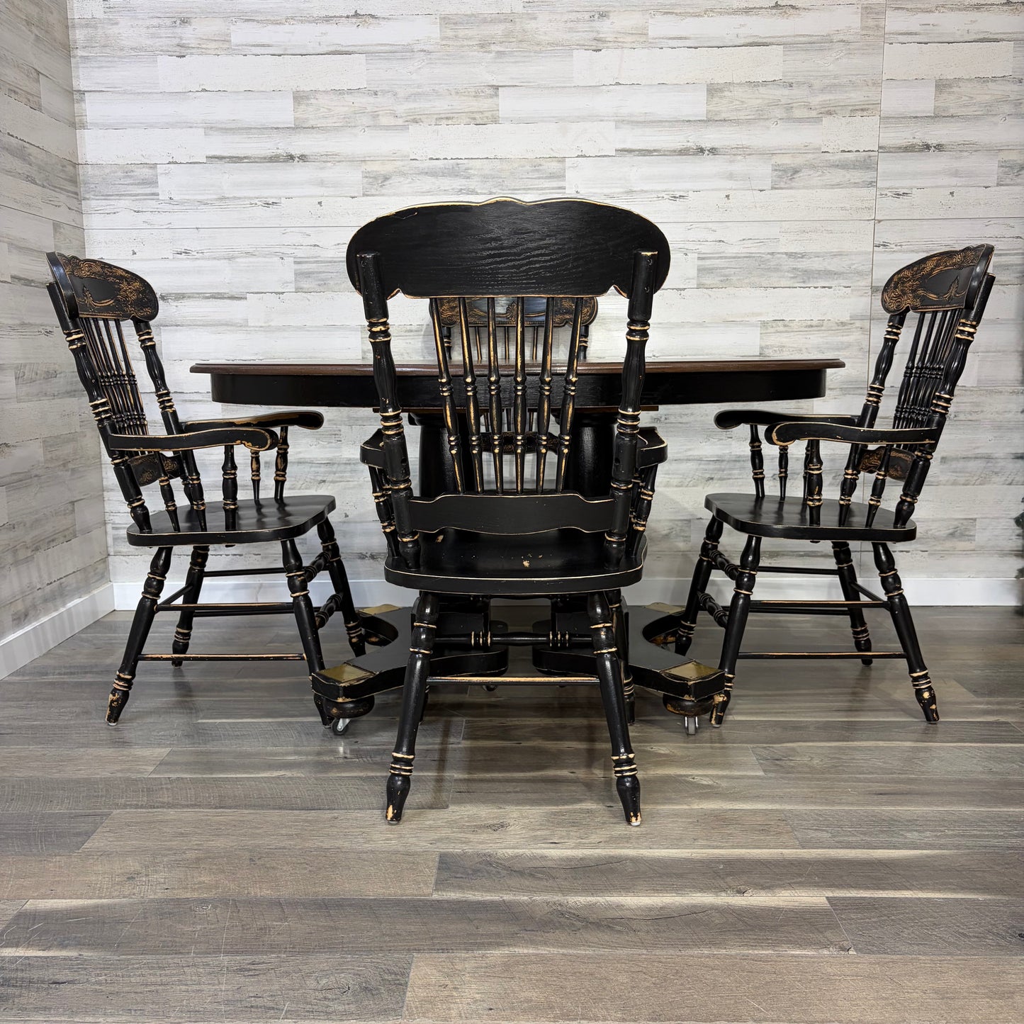 Antique Black Dining Set Table & 4 Chairs