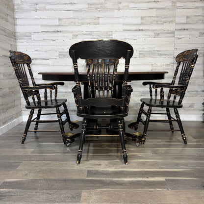 Antique Black Dining Set Table & 4 Chairs