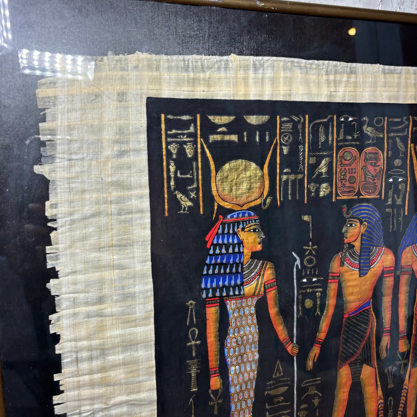 Eygpt Papyrus Painting Framed In Gold Frame