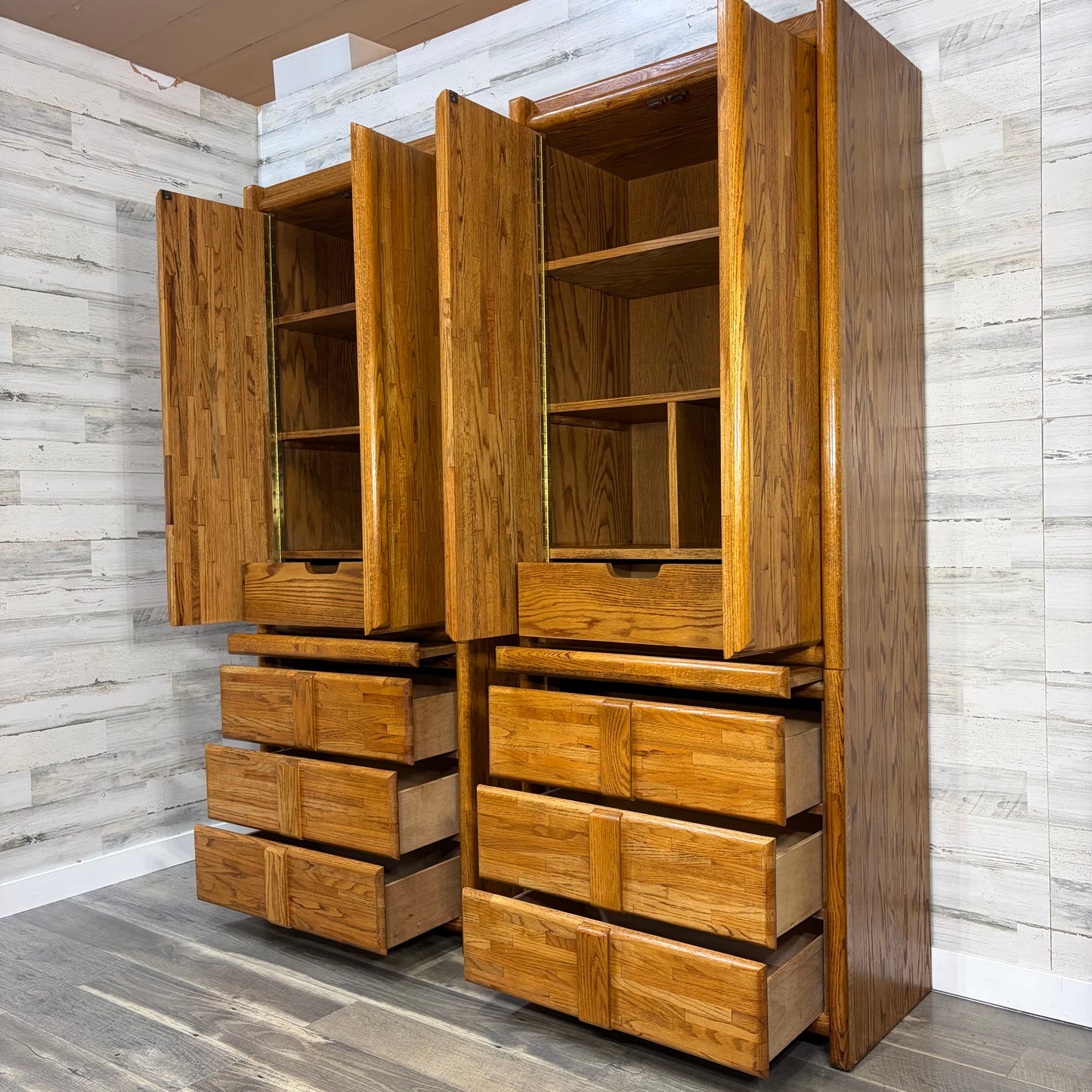 Oak Armoire Wardrobe Set Of 2