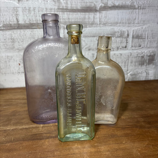 Antique Glass Bottle Set of 3 #6