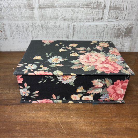 Vintage Floral Cloth Covered Jewelry/ Make Up Box